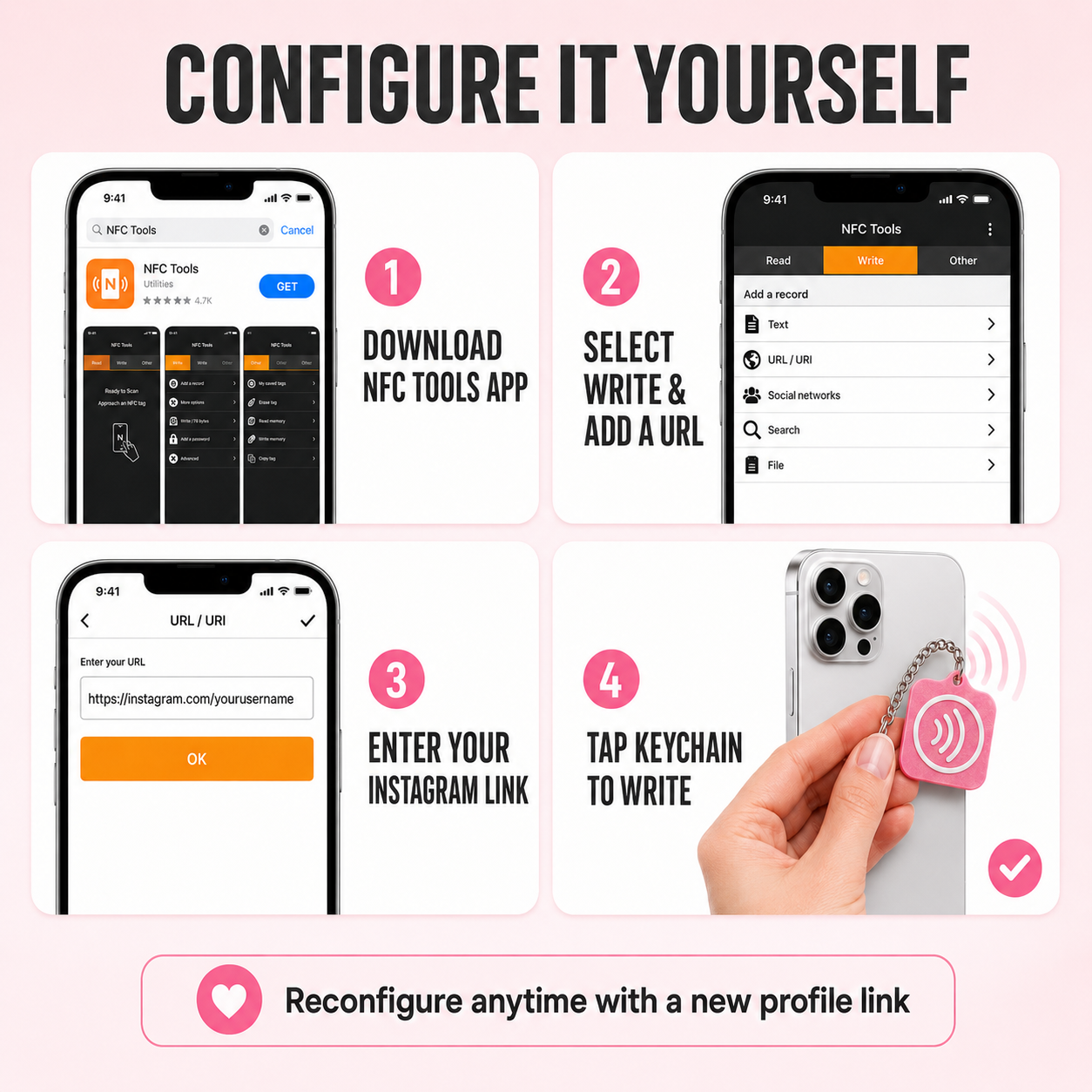 NFC Instagram Keychain | Personalized Smart Keychain | Tap to Open Instagram Profile