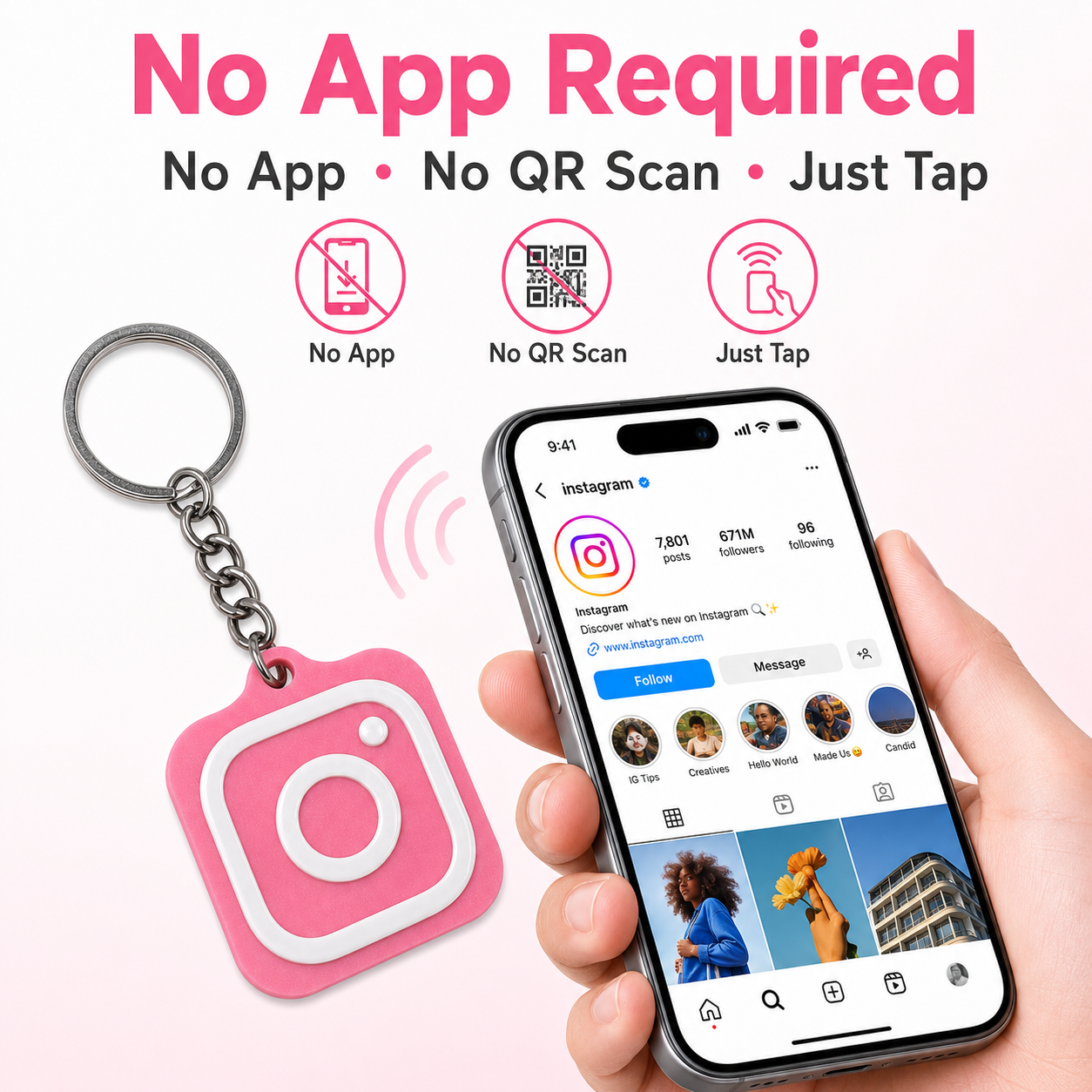 NFC Instagram Keychain | Personalized Smart Keychain | Tap to Open Instagram Profile