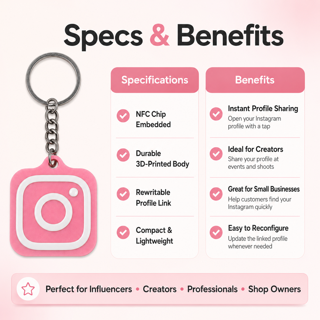 NFC Instagram Keychain | Personalized Smart Keychain | Tap to Open Instagram Profile